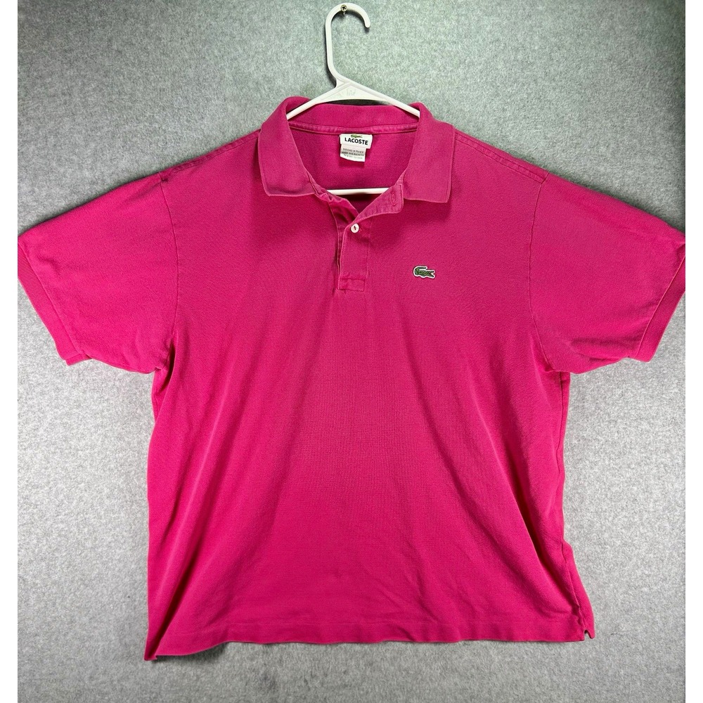 Lacoste Polo Shirt Mens XL Pink Solid Cotton Knit Classic Fit Crocodile Tennis